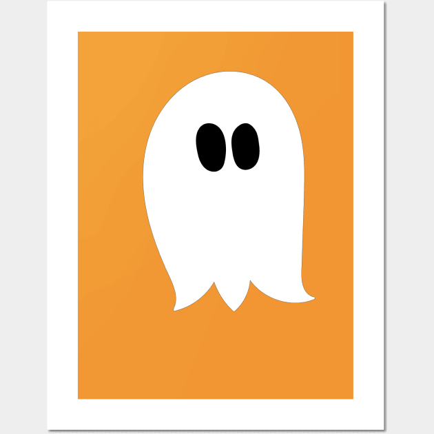 Cute ghost cartoon with BOO text in an orange frame Wall Art by Angel Dawn Design